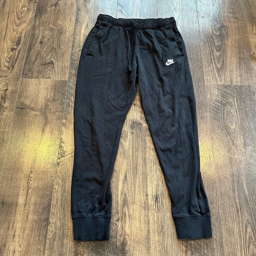 Nike Men’s Black Joggers Casual Cotton Pants Lightweight Logo Pockets, Size: M